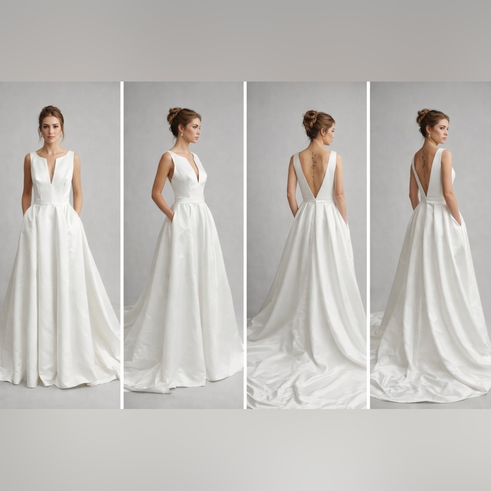 7. Handmade in Spain, Elegant V-Neck White Bridal Ball Gown Dress